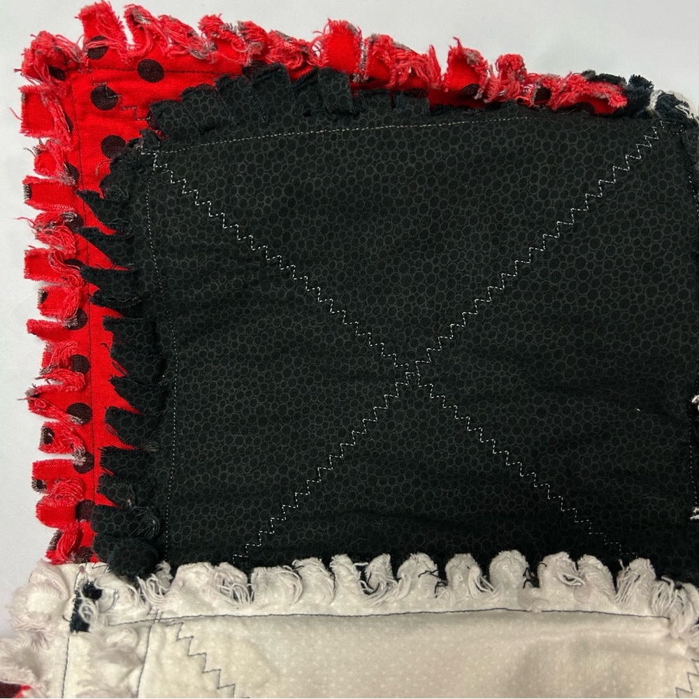 Hand Crafted Red, Black, and White Patchwork Throw - Picture 8 of 10